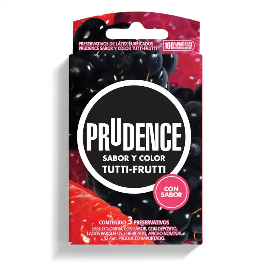 Condones Prudence Tutti-frutti Sabor Y Color X 3 Unds