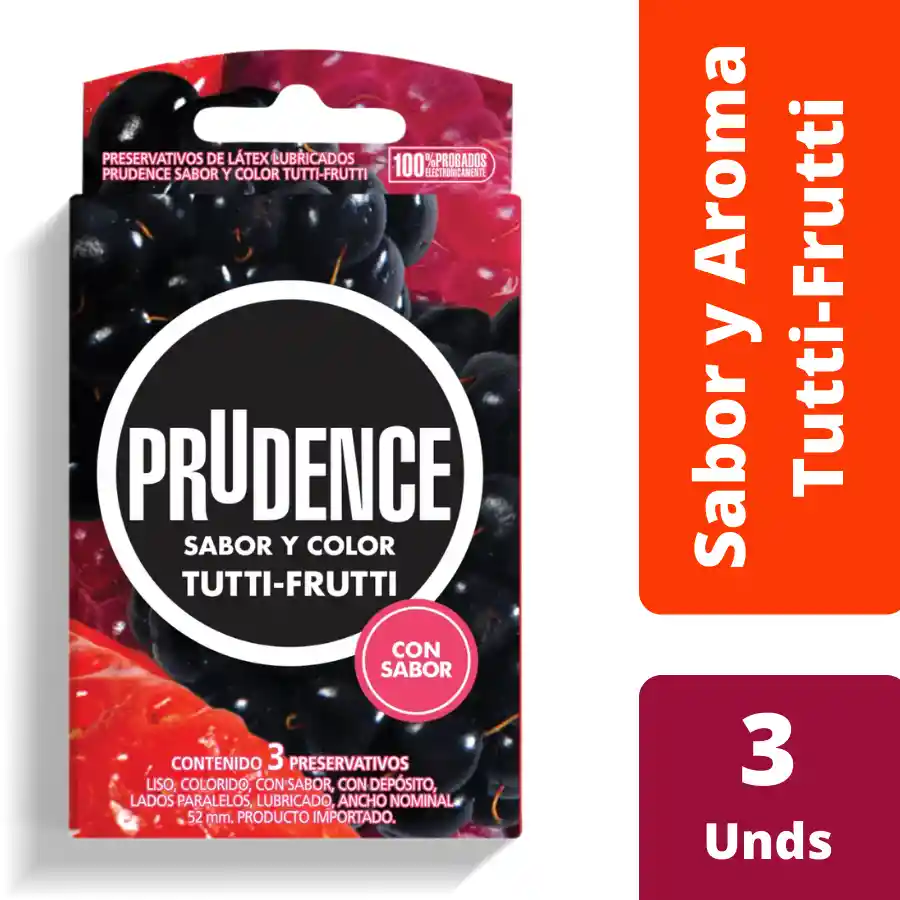 Condones Prudence Tutti-frutti Sabor Y Color X 3 Unds