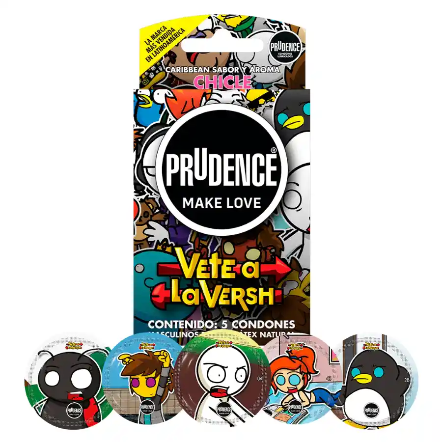 Condones Prudence Vete A La Versh Sabor Y Color Chicle X 5 Unds