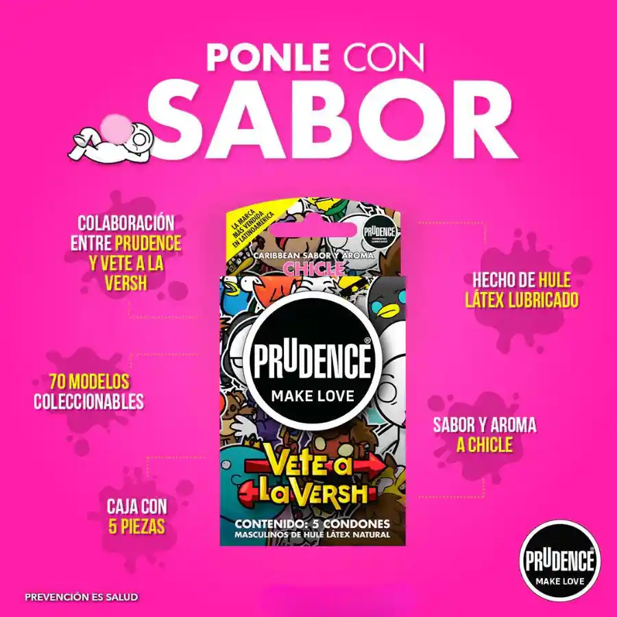 Condones Prudence Vete A La Versh Sabor Y Color Chicle X 5 Unds