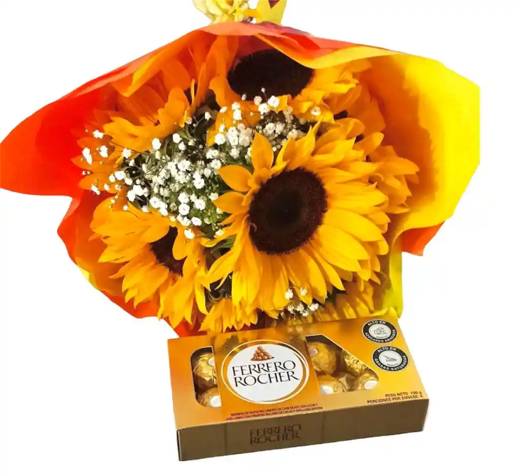 Flores De Girasoles Con Chocolates En Bouquet