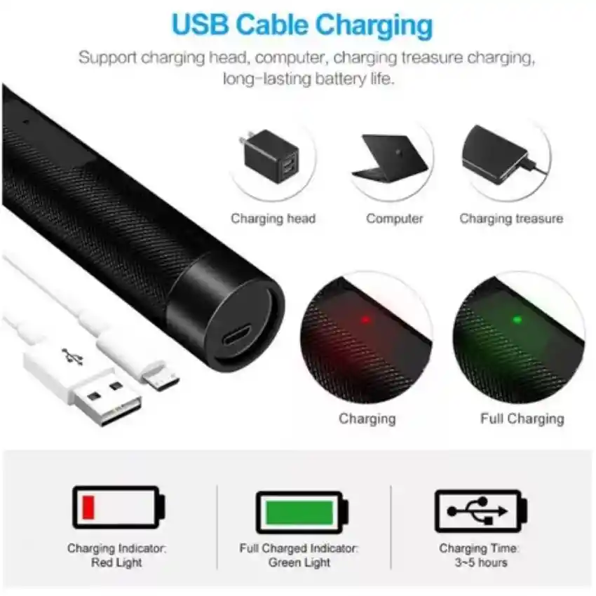 Bolígrafo Laser Verde Inalámbrico Largo Alcance Recargable Usb Color Negro