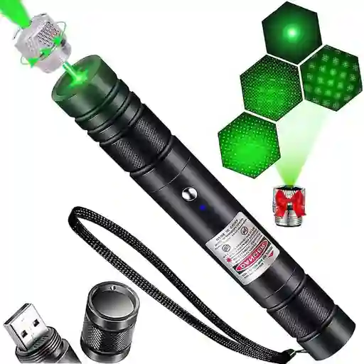 Bolígrafo Laser Verde Inalámbrico Largo Alcance Recargable Usb Color Negro