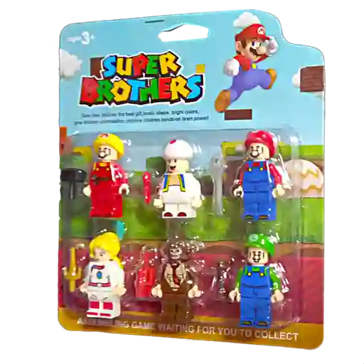 Set X6 Figuras Lego Mario Bros Luigi Muñecos 6cm Blister