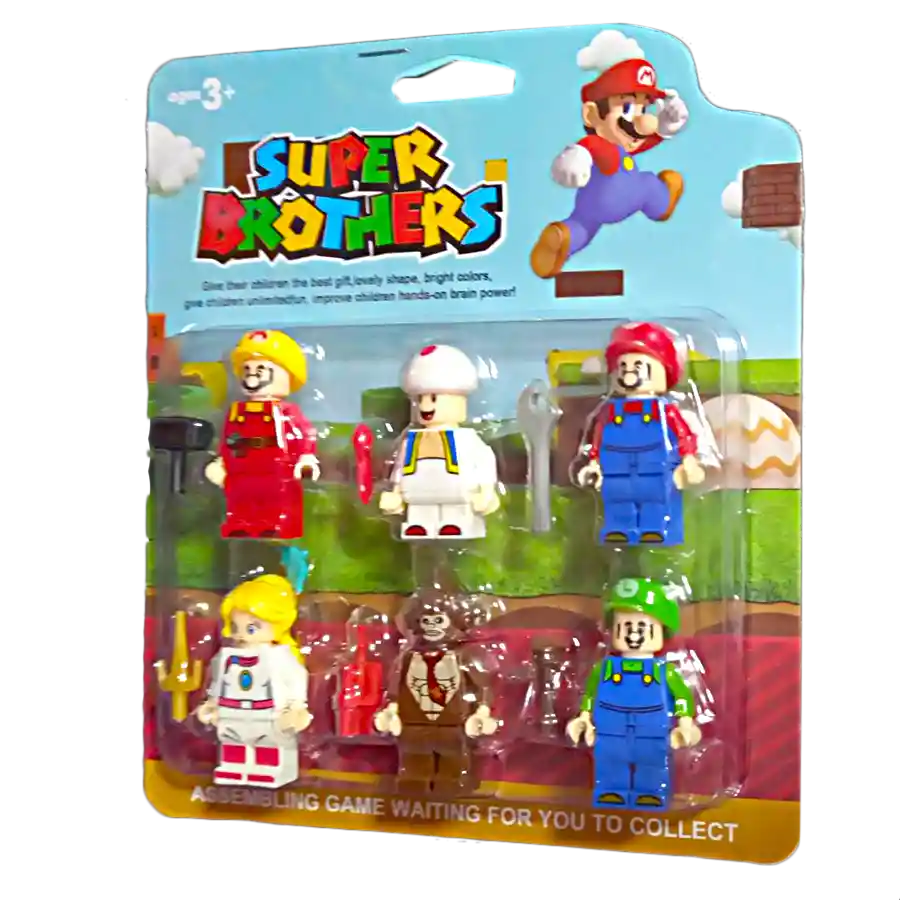 Set X6 Figuras Lego Mario Bros Luigi Muñecos 6cm Blister