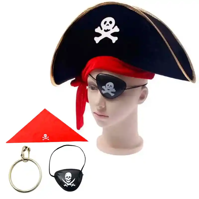 Et Disfraz Pirata Sombrero Parche Pañoleta Y Pendiente