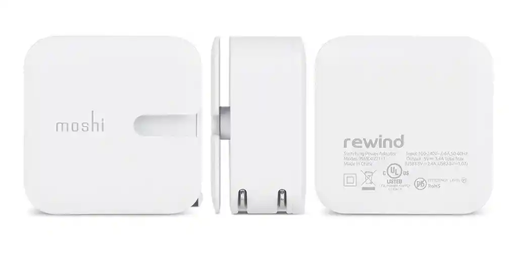 Adaptador Pared De Doble Puerto Moshi Rewind 2 Blanco