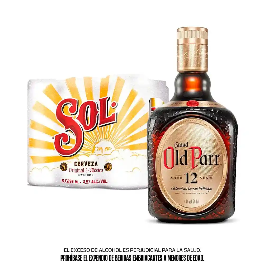 Six Pack Cerveza Sol Lata 269 Ml + Old Parr 12 Años 750 Ml