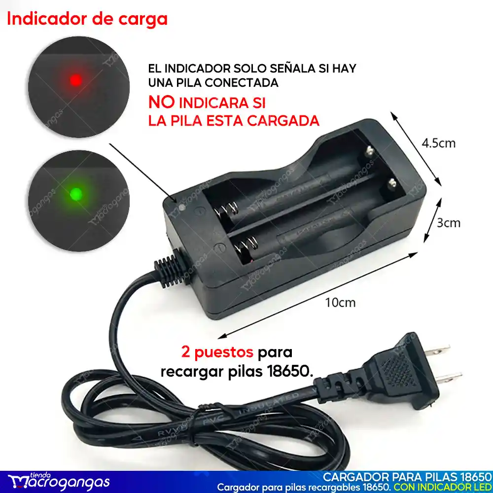 Cargador Baterías Pilas 18650 3.7v ~ 4.2v Litio