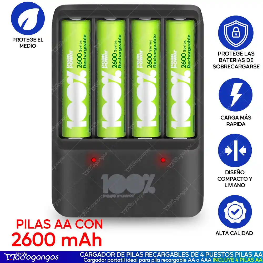 Cargador Baterías Recargables Pilas Aa Peack Power