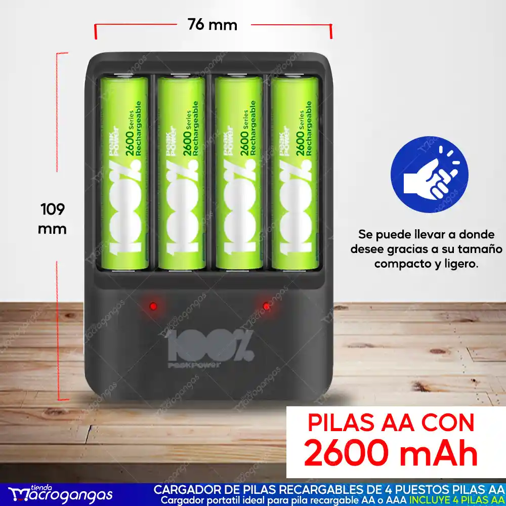 Cargador Baterías Recargables Pilas Aa Peack Power