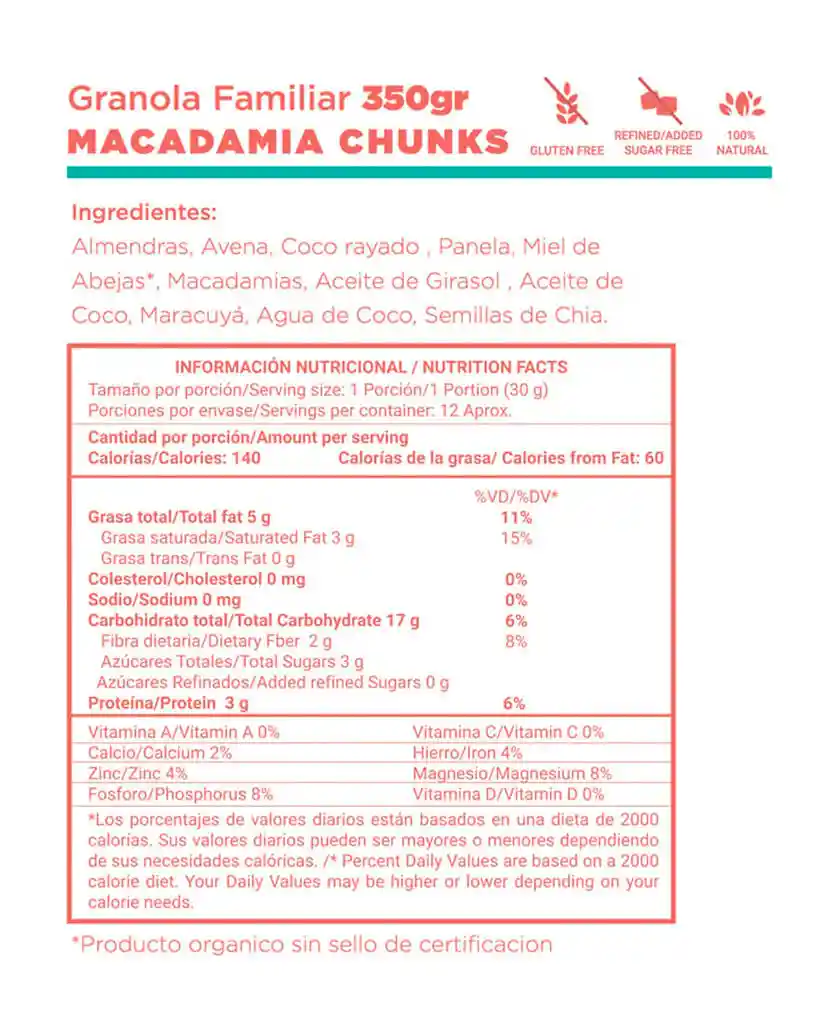 Granola Macadamia Chunks O-lab 350 Gr