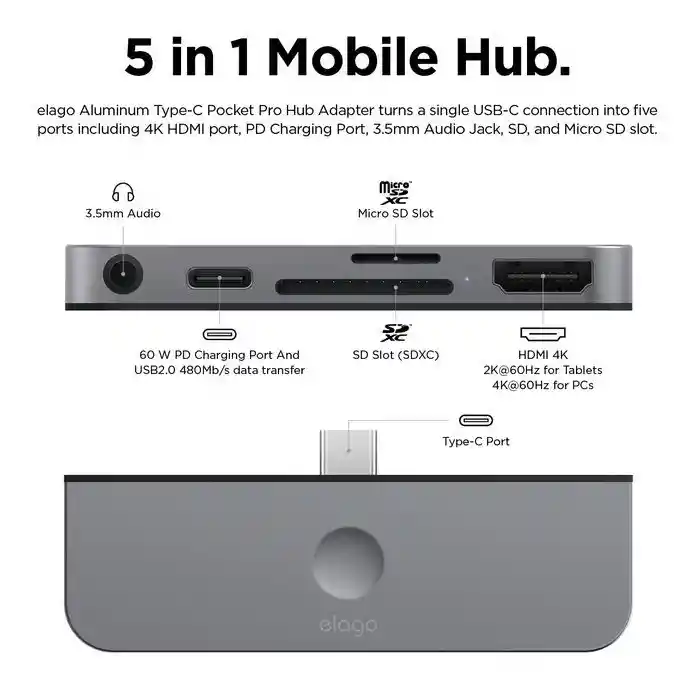 Adaptador Multipuerto Usb-c Para Macbook, Ipad Elago En Gris