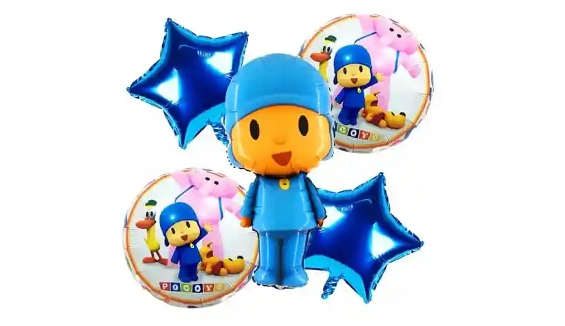 Globos Metalizados De Pocoyo Decoración Fiesta X5 Pcs