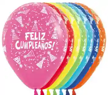 R-12 Bombas Globos Fiesta Sempertex Infinity Feliz Cumpleaños Gorritos Fashion Colores Surtido X12 Globos