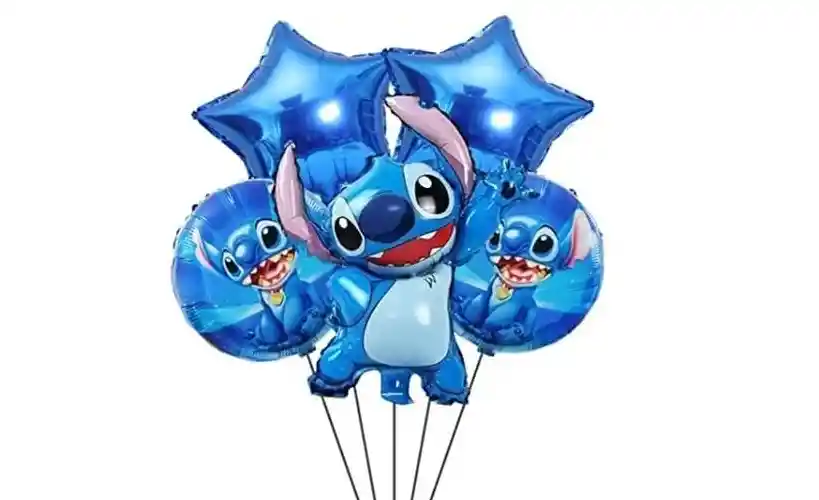 Globo Stitch Metalizado Bouquet De Globos Paquete X 5 Unidades