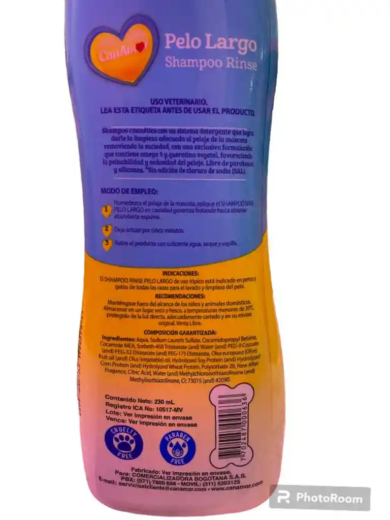  Shampoo  CanAmor  Pelo Largo 230 Ml 