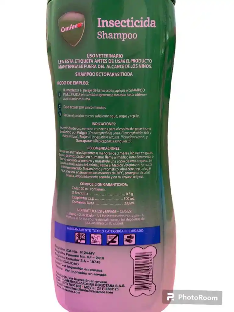  Shampoo  CanAmor  Con Insecticida 230 Ml 