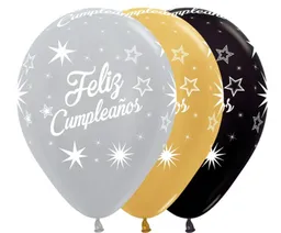 R-12 Bombas Globos Fiesta Sempertex Infinity Feliz Cumpleaños Destellos Color Satin Y Metal Surtidos Deluxe X 12 Globos