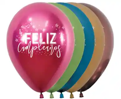 R-12 Bombas Globos Fiesta Sempertex Feliz Cumpleaños Vibrante Reflex Colores Surtidos X12 Globos