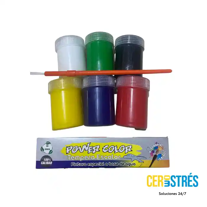 Tempera Power Color X6 Colores Primarios