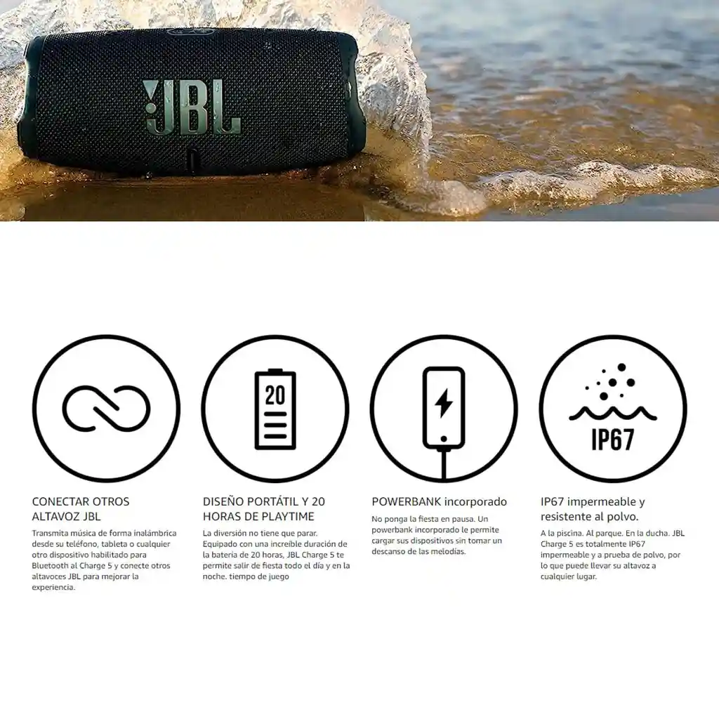 Parlante Bluetooth Jbl Charge 5 Impermeable Ip67 Powerbank