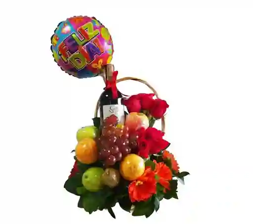 Flores Arreglo Frutal Y Vino