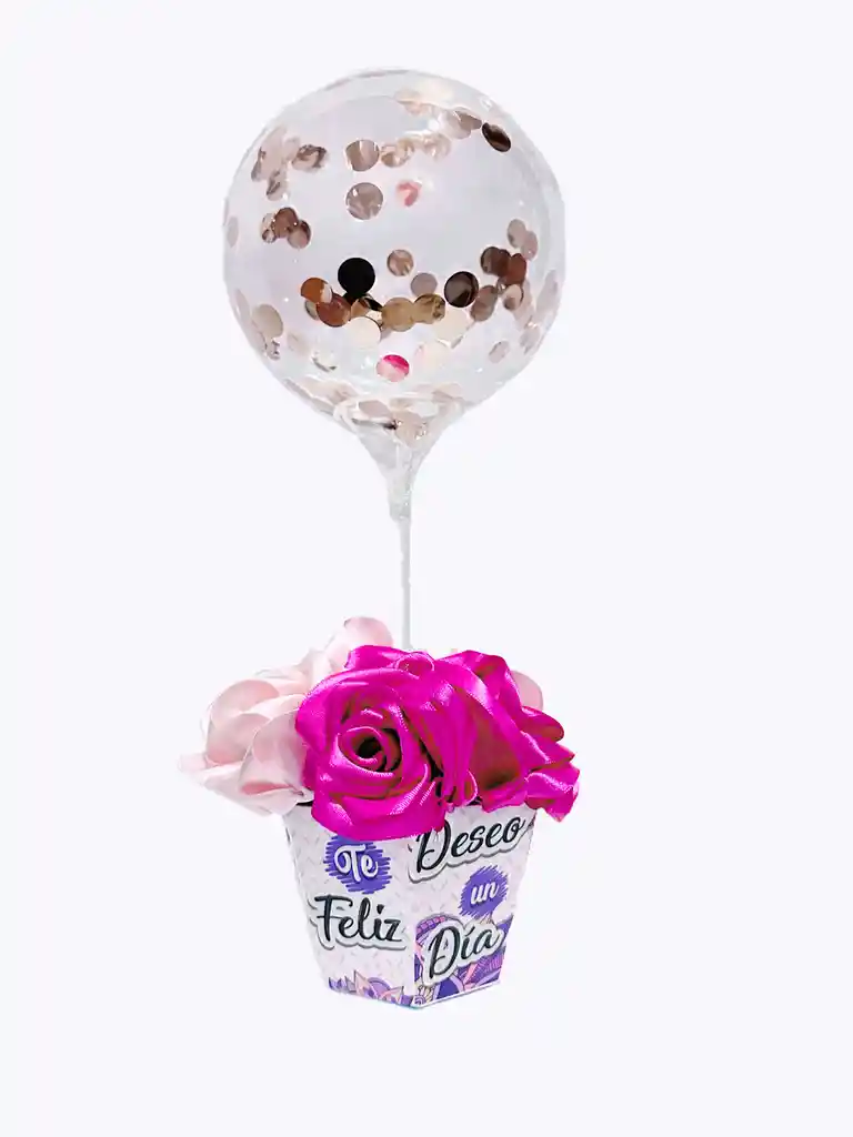 Caja De Flores En Tela Con Globo