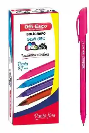 Caja De Esfero Offiesco Semigel Punta Fina X12 Unds Rosado