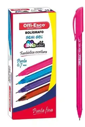 Caja De Esfero Offiesco Semigel Punta Fina X12 Unds Rosado