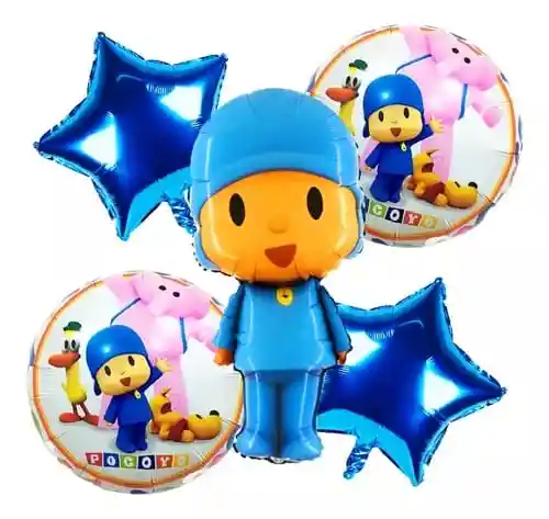 Globos Metalizados De Pocoyo Decoración Fiesta X5 Pcs