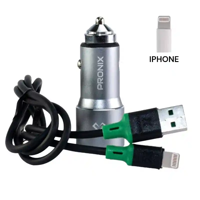 Cargador Pronix Para Carro Doble Puerto + Cable Iphone Lightning