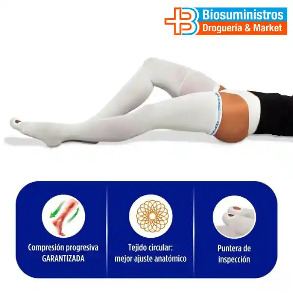  Media Antiembolica Al Muslo 1822 Mmhg No-Varix Talla M Color Blanco 