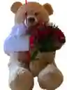 Oso Gigante 120 Cm Con Ramo De Rosas Y Astromelias Puro Amor Feliz Dia De La Novia