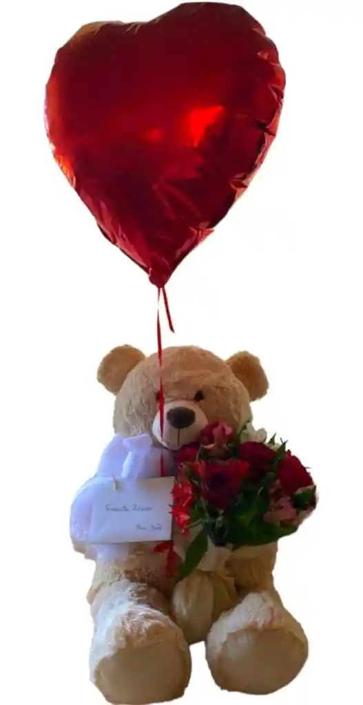 Oso Gigante 120 Cm Con Ramo De Rosas Y Astromelias Puro Amor Feliz Dia De La Novia