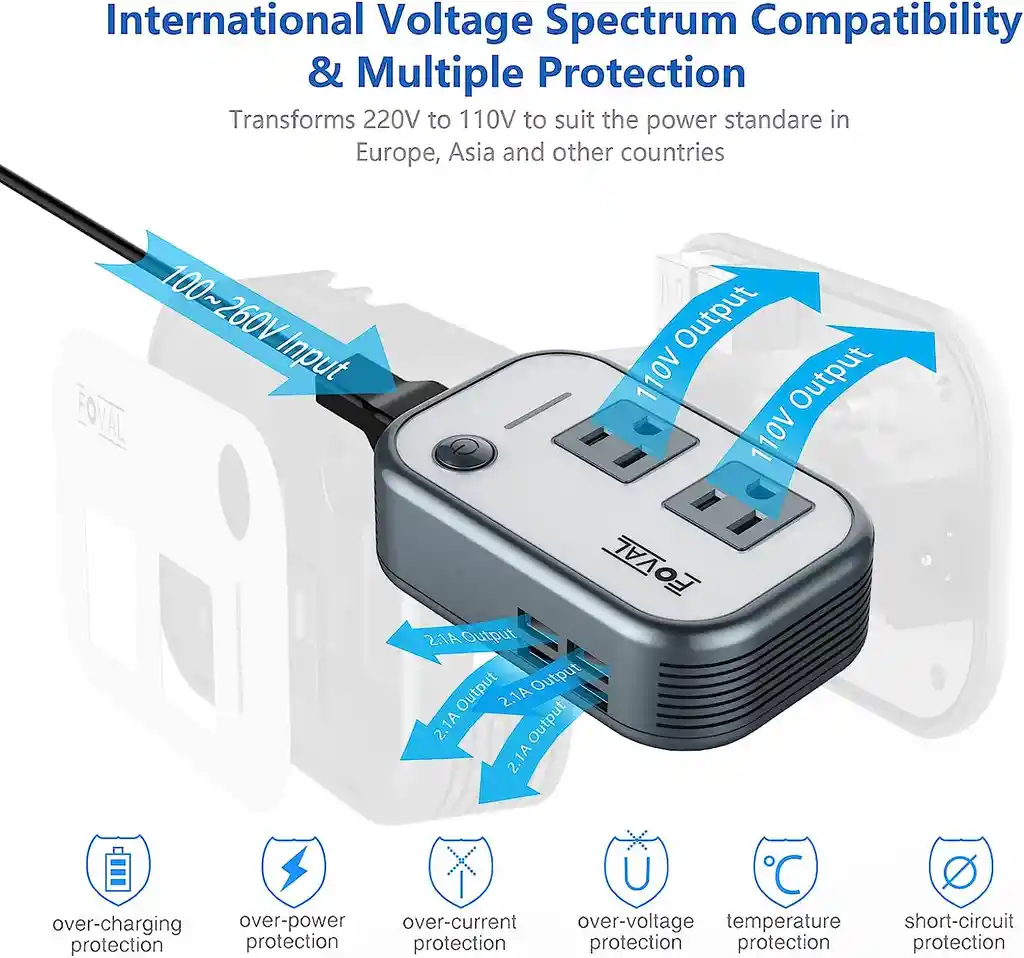 Convertidor De Voltaje Para Viaje 220v 110v Adaptador Universal Varrias Cabezas