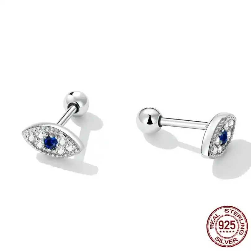 Aretes Para Mujer Ojo Azul Zircones Fabricados En Plata 925