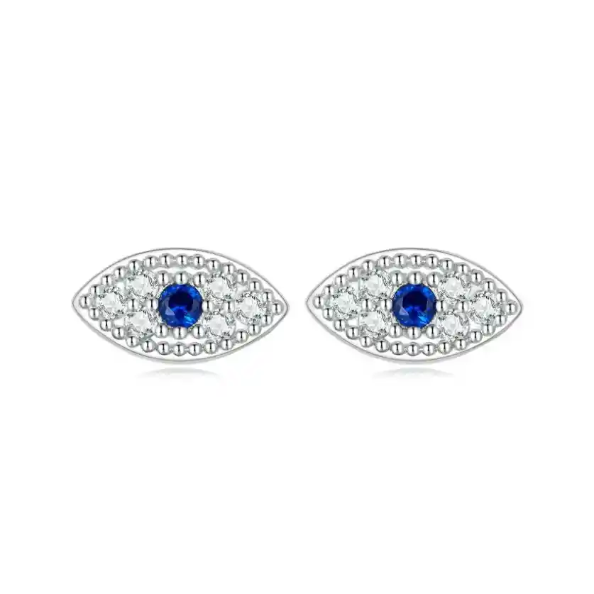 Aretes Para Mujer Ojo Azul Zircones Fabricados En Plata 925