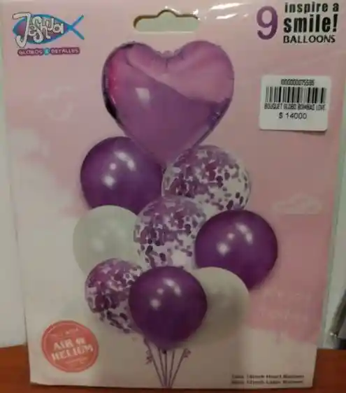 Bouquet Globo Bombas Love, Confeti De Látex, Corazón De Amor X10 Unds Morado