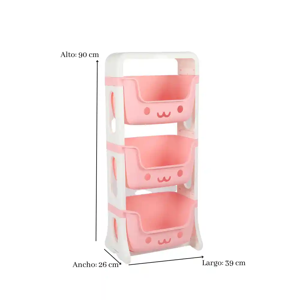 Organizador De Juguetes Multiuso 3 Niveles Plastico Blanco Y Rosa