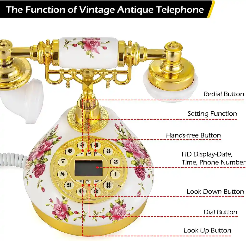 Teléfono Fijo Funcional Vintage Diseño Retro Cerámica Tono Pantalla Lcd Antiguo Decorativo