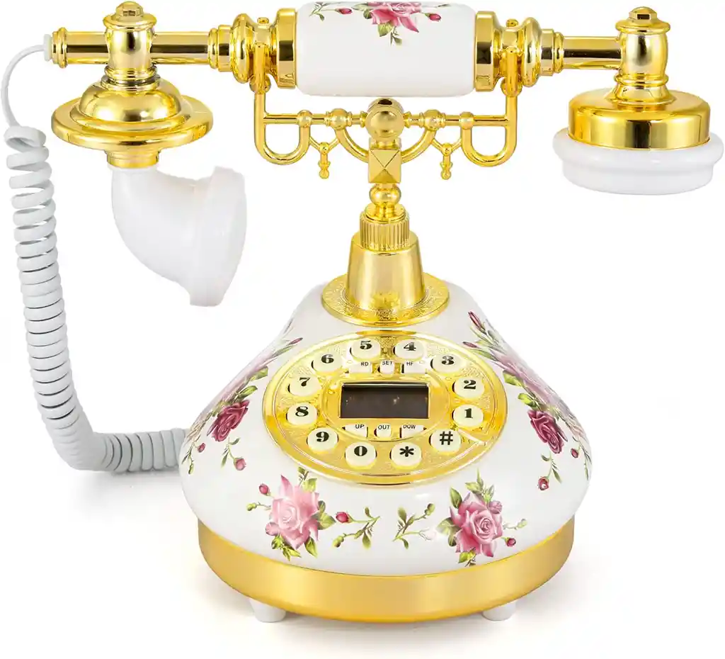 Teléfono Fijo Funcional Vintage Diseño Retro Cerámica Tono Pantalla Lcd Antiguo Decorativo