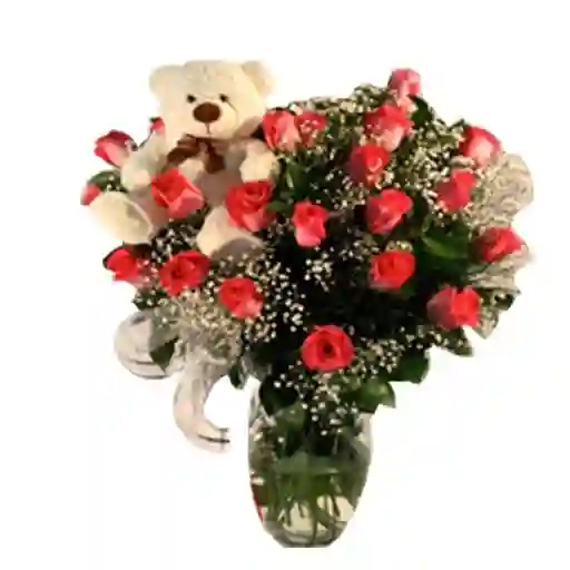 Florero Con Rosa Y Peluche.