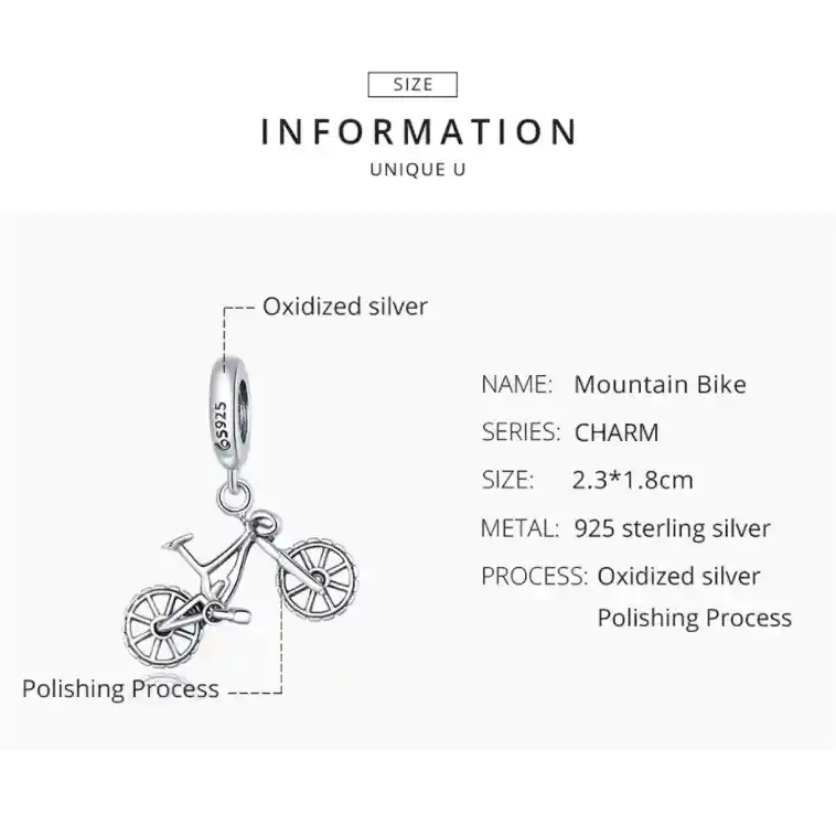 Charm Dije Bicicleta Bike Para Pulsera O Cadena Plata 925