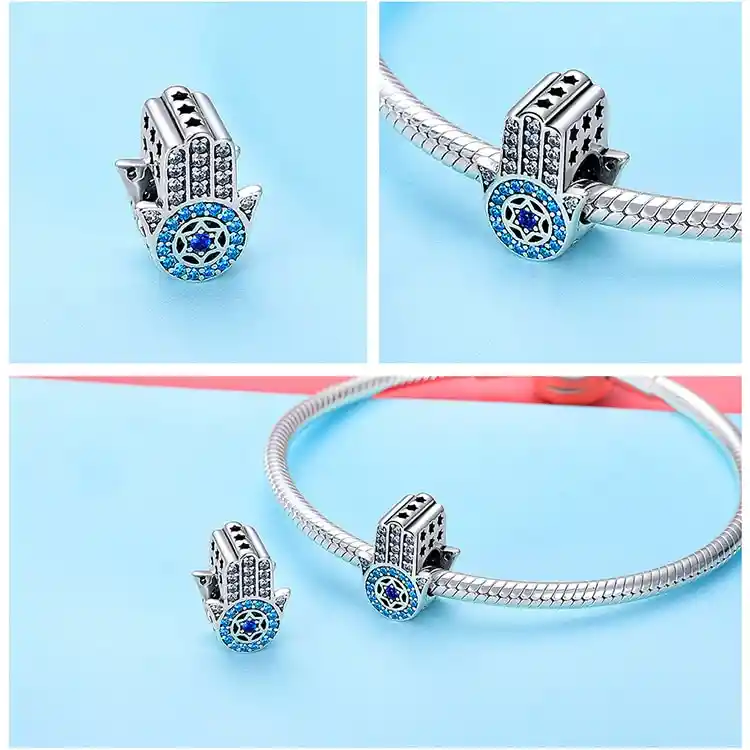 Charm Dije Mano Fátima Hamsa Plata 925 Para Pulsera O Collar