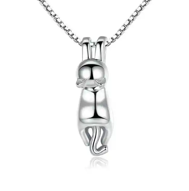 Collar Cadena Dije Gato Colgado Para Mujer En Plata 925