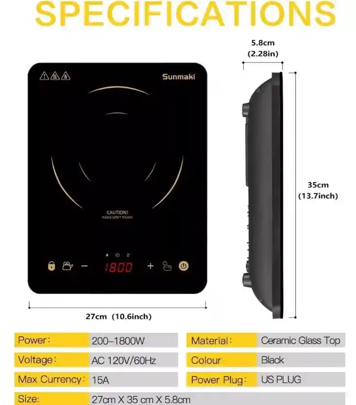 Cocina De Inducción Placa Caliente Pantalla Led 1800w 120v