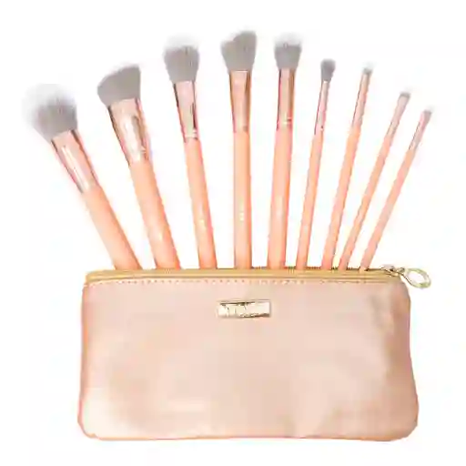  Kit Brochas TRENDY Coral Con Cosmetiquera X8 