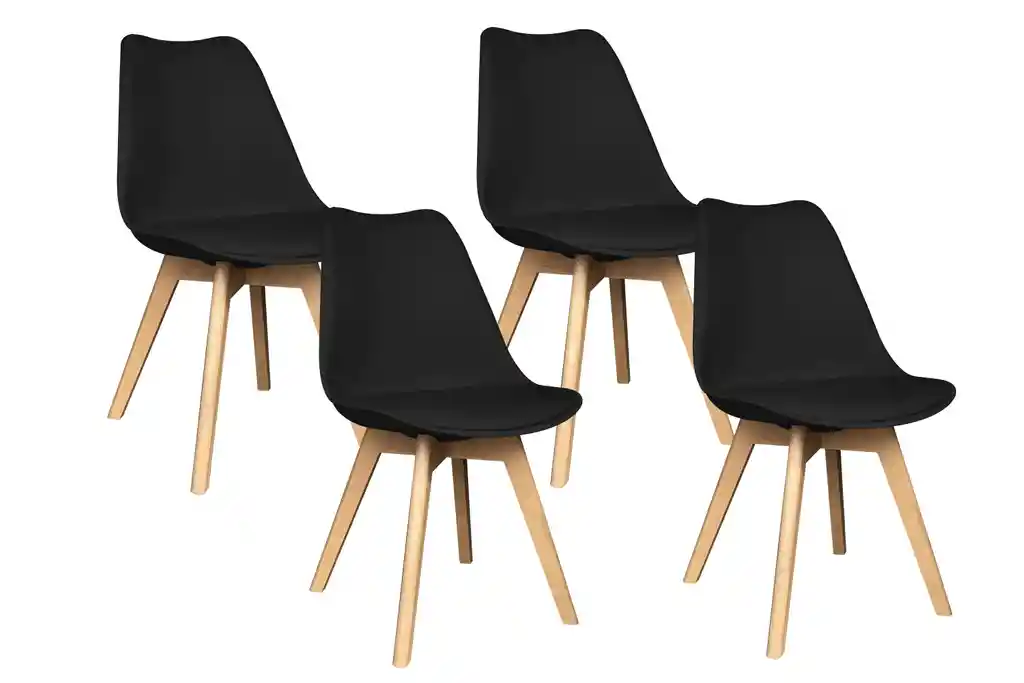 Set 4 Sillas Eames Acolchadas Silla Comedor Patas De Madera