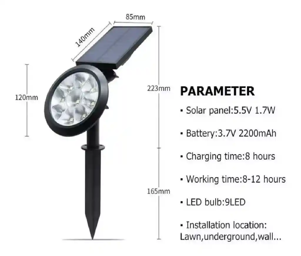 Lampara Exterior Reflector Led Panel Solar 7 Colores